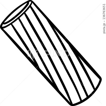 Tortiglioni pasta, simple black and white icon in doodle and sketch style. Hand-drawn illustration of large ridged tube pasta for Italian culinary design Tortiglioni pasta, simple black and white icon in doodle and sketch style. Hand-drawn illustration of large ridged tube pasta for Italian culinary design 136763651