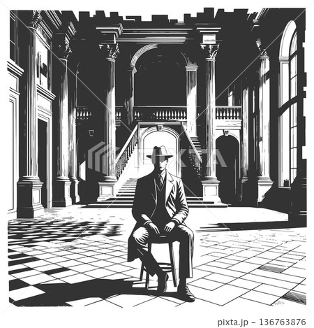 Elegant Man Sitting Alone in Grand Hall raster Elegant Man Sitting Alone in Grand Hall raster 136763876