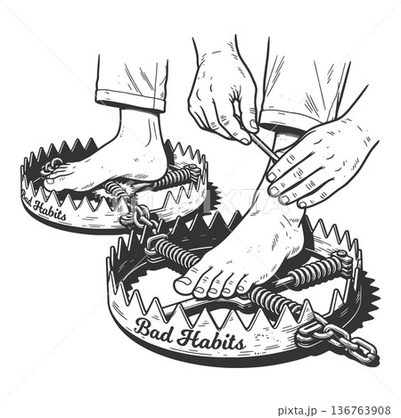 Escaping Bad Habits Concept with Bear Traps raster Escaping Bad Habits Concept with Bear Traps raster 136763908