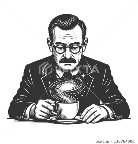 Victorian Gentleman Holding Cosmic Coffee Cup Victorian Gentleman Holding Cosmic Coffee Cup 136764006