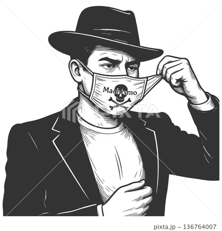Man Removing Mask Labeled Machismo Concept 136764007