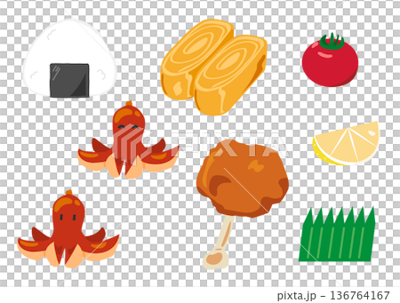 おにぎりとおかずのイラストのセット 136764167