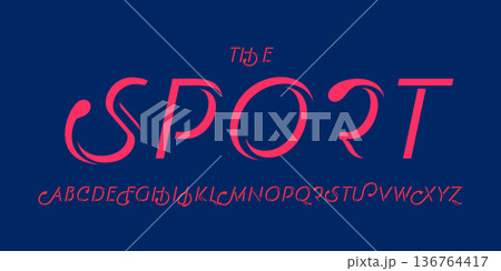 Curved italic font, flowing dynamic alphabet, elegant calligraphic typeface for fashion logo, expressive headline, artistic motion typography, stylish display typographic design. Vector typeset. 136764417
