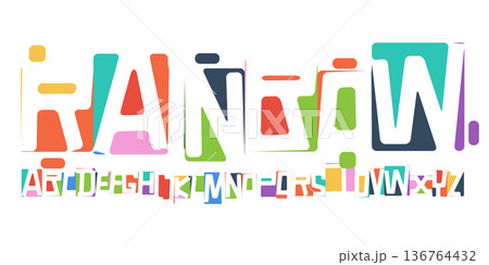 Festival Font Logo Alphabet Carnival Letter Set Modern Typography, Fun Art Creative Typographic Design for Bright Summer Poster Headline, Color Type Symbol Logotype, Colorful Fonts. Vector Typeface 136764432