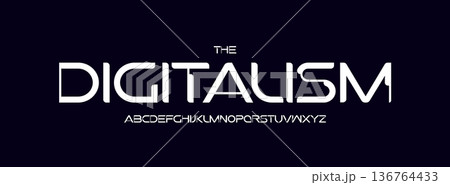 Contrast sans serif futuristic geometric logo font alphabet. Modern typographic design for scifi headline, space cyber text lettering, digital display title, robotic techno typography. Vector typeset. Contrast sans serif futuristic geometric logo font alphabet. Modern typographic design for scifi headline, space cyber text lettering, digital display title, robotic techno typography. Vector typeset. 136764433