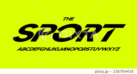Sporty italic alphabet, wide bold font for powerful dynamic lettering, swift automotive logo, energetic daring headline, car racing branding. Vector typeset 136764438