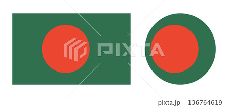 Bangladesh flag buttons. National flag of Bangladesh banners. Flag circle, rectangle icons. Set of round, rectangular flag badges. 136764619