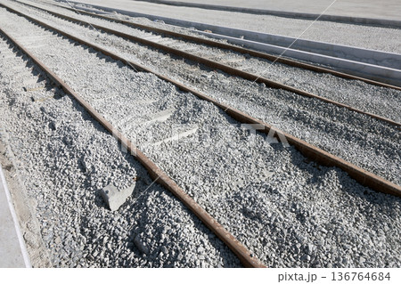 Railway tracks on the construction site 136764684