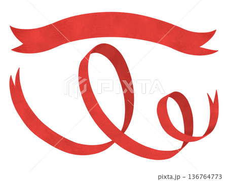 Red, scarlet ribbons with space for an inscription. Set of isolated elements in a flat style. Watercolor, pastel. Design element for printing, prints 136764773