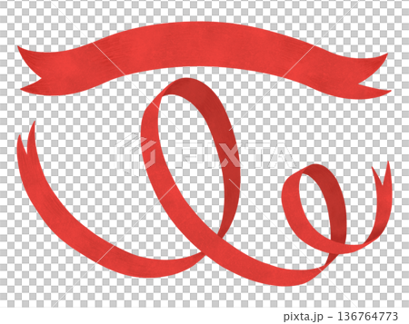 Red, scarlet ribbons with space for an inscription. Set of isolated elements in a flat style. Watercolor, pastel. Design element for printing, prints 136764773