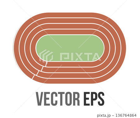 Top-down view of a standard athletic running track with multiple lanes and a green infield Top-down view of a standard athletic running track with multiple lanes and a green infield 136764864