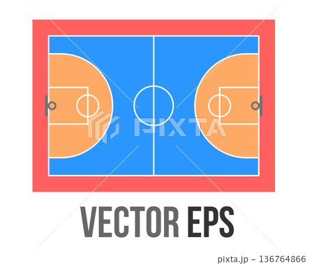 Top down view of a clean, minimalist basketball court with blue and orange zones 136764866
