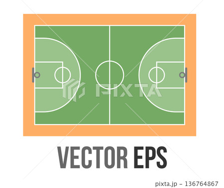 Top down view of a simplified basketball court with clear markings and boundary lines 136764867
