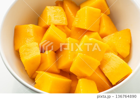Ripe sweet mango slices in a bowl Ripe sweet mango slices in a bowl 136764890