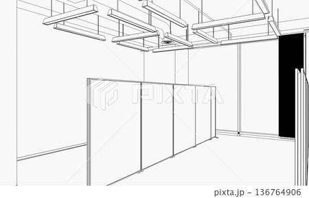 empty room, contour visualization, 3D illustration, sketch, outline 136764906