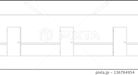 long corridor with doors, contour visualization, 3D illustration, sketch, outline long corridor with doors, contour visualization, 3D illustration, sketch, outline 136764954