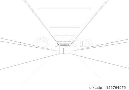 long corridor with doors, contour visualization, 3D illustration, sketch, outline long corridor with doors, contour visualization, 3D illustration, sketch, outline 136764976