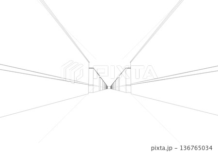 long corridor with doors, contour visualization, 3D illustration, sketch, outline long corridor with doors, contour visualization, 3D illustration, sketch, outline 136765034