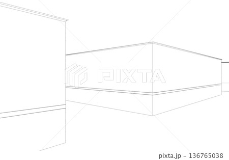 long corridor with doors, contour visualization, 3D illustration, sketch, outline long corridor with doors, contour visualization, 3D illustration, sketch, outline 136765038