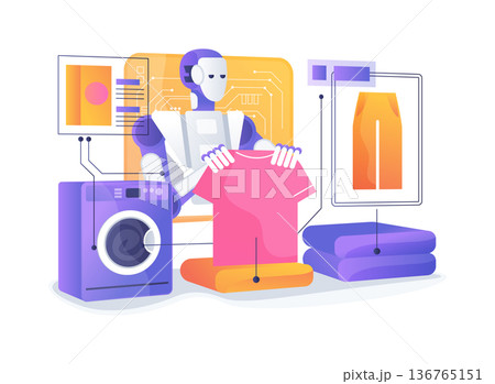 AI Laundry Folding Robot abstract concept vector illustration. AI Laundry Folding Robot abstract concept vector illustration. 136765151