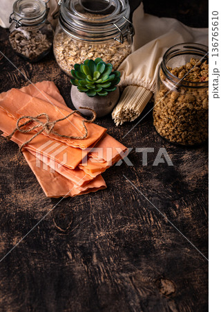 Beeswax wrap. Reusable plastic free concept Beeswax wrap. Reusable plastic free concept 136765610