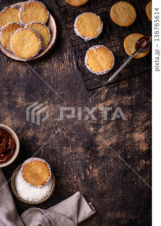 Alfajores, traditional Spanish sandwich cookies 136765614