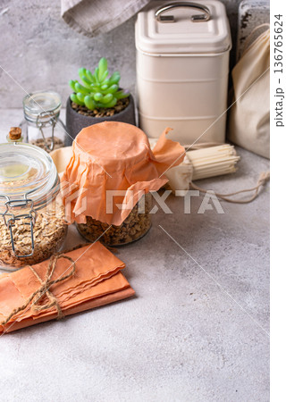 Beeswax wrap. Reusable plastic free concept Beeswax wrap. Reusable plastic free concept 136765624