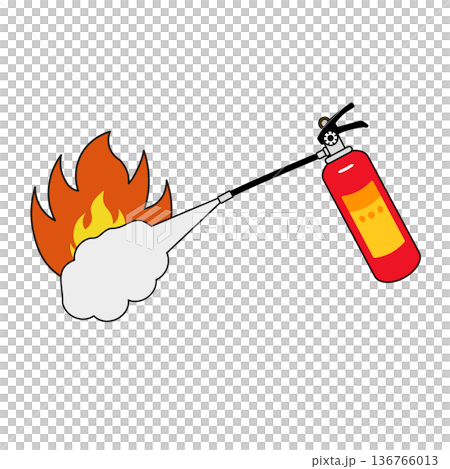 消火器と燃え盛る炎の火災消火イラスト素材 消火器と燃え盛る炎の火災消火イラスト素材 136766013