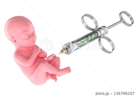 Human embryo with DNA syringe gene editing. Genetic engineering, IVF and gene therapy, concept. 3D rendering Human embryo with DNA syringe gene editing. Genetic engineering, IVF and gene therapy, concept. 3D rendering 136766287