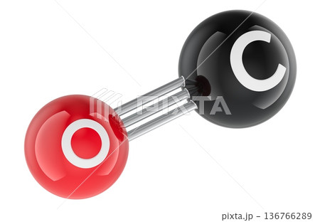 Carbon monoxide CO molecule model. 3d rendering Carbon monoxide CO molecule model. 3d rendering 136766289