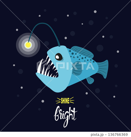 Cartoon angler fish. Vector illustration of anglerfish character Cartoon angler fish. Vector illustration of anglerfish character 136766369