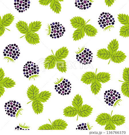 Seamless blackberry pattern. Vector illustration with berries and leaves 136766370