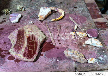 Marajoara ceramics indigenous to the Amazon produced at at Soure, Marajo Island in Para, Brazil. 136766470