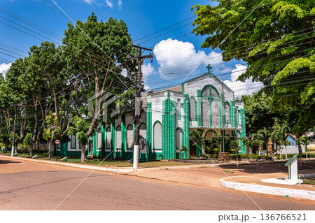 Parish of Saint Anthony of Padua in Belterra, Para in Brazil. American village built by Henry Ford 136766521