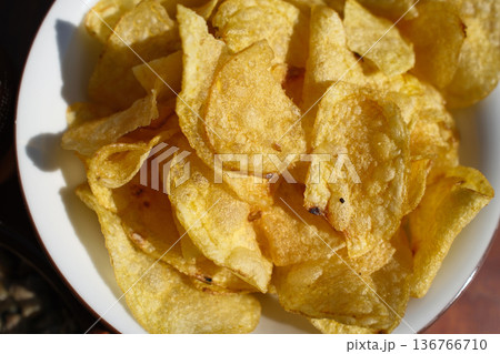 Golden French Fries Served Hot on Plate Golden French Fries Served Hot on Plate 136766710
