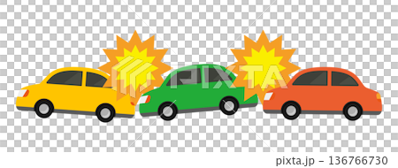 三台の車の玉突き事故 136766730