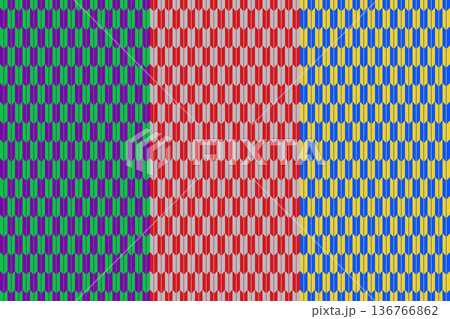 矢絣柄の文様 ツートンカラーの和柄模様 3種のパターン背景壁紙素材 136766862