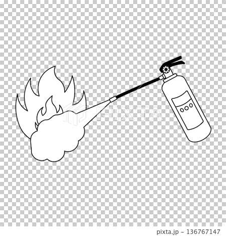 滅火器和火焰黑白單色線條畫插圖 滅火器和火焰黑白單色線條畫插圖 136767147