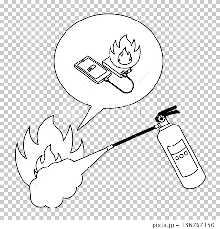 電池點火裝置和滅火器的單色線條畫插圖 136767150