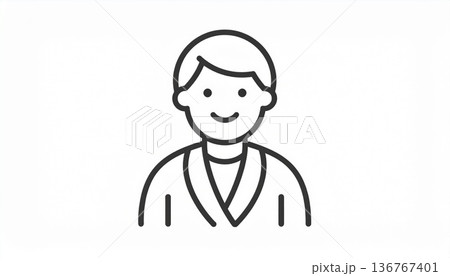 若い男性の線画アイコン。スタッフ、介護士、和服姿の青年、シンプルで親しみやすい線画イラスト素材 136767401