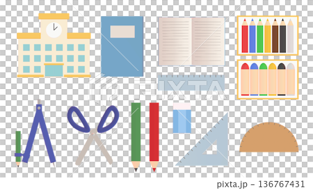3DCG illustrations of school-related items. Various writing implement icons 3DCG illustrations of school-related items. Various writing implement icons 136767431