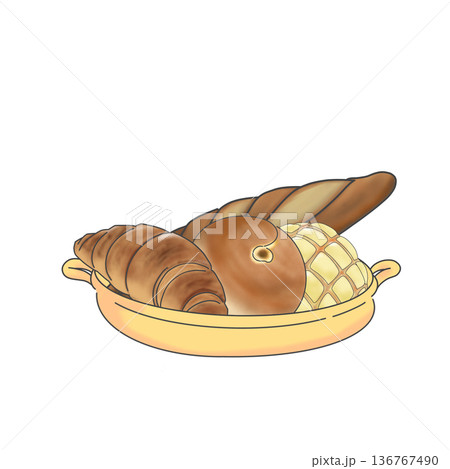 パンの詰め合わせバスケットイラスト素材 パンの詰め合わせバスケットイラスト素材 136767490