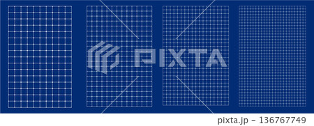 Set of rounded corner grids on navy blueprint in four sizes. joints square lattice friendly planning pages, design board 136767749