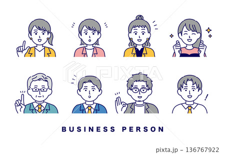 男女ビジネスパーソンのアイコンセットイラスト素材 136767922