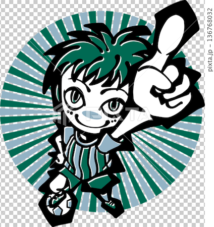 Soccer illustrations (boy, child, green, laughing, best, cool, concentrated lines) 136768032