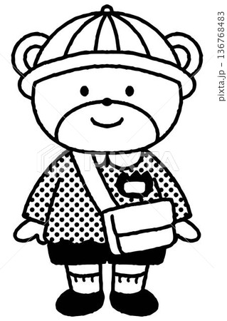 おたよりにも使えるかわいいくまの園児（モノクロ） 136768483