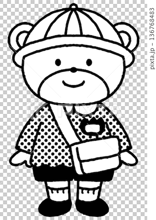 おたよりにも使えるかわいいくまの園児（モノクロ） 136768483
