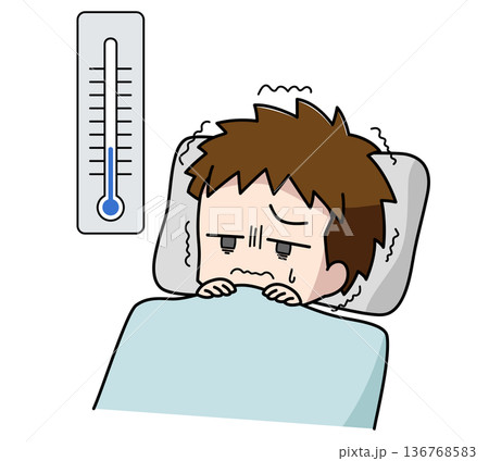 寒さで眠れない男の子のイラスト 136768583