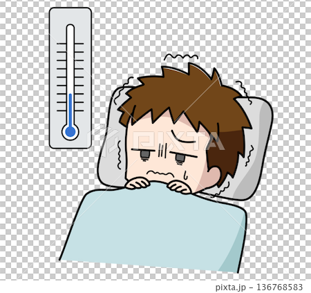 寒さで眠れない男の子のイラスト 136768583