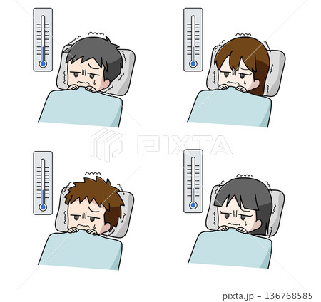 寒さで眠れない子どものイラスト4種類セット 136768585